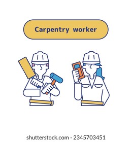 Es una ilustración de un conjunto (cuerpo superior) de hombres y mujeres que trabajan en la industria de la construcción.