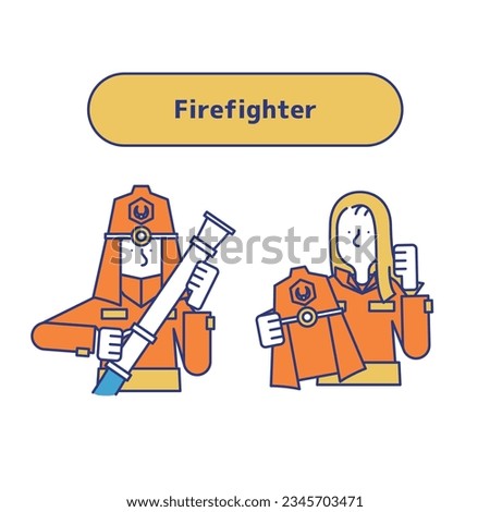It is an illustration of a set (upper body) of men and women engaged in firefighting.