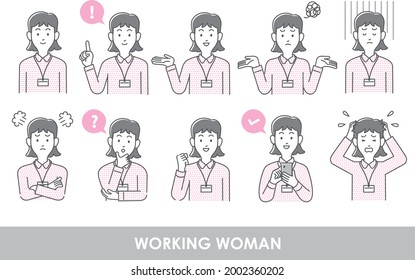 
Illustration set of upper body pose of female facial expression