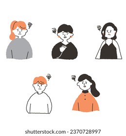 Illustrationssatz des Oberkörpers einer traurig aussehenden jungen Frau