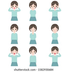 Illustration set of upper body women such as various crying faces.