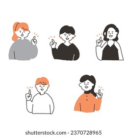 Ilustración de la parte superior del cuerpo de una joven que da consejos de un punto