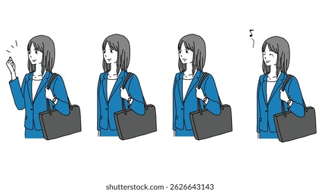 Illustration set of upper body of a young woman wearing a suit and carrying a bag