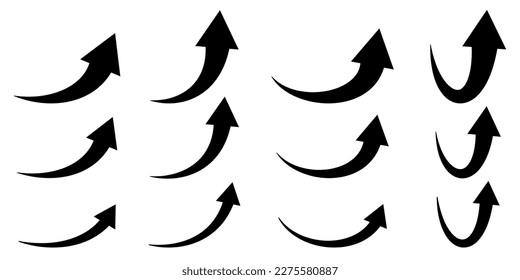 Illustration set of upward pointing curved arrows (monochrome)