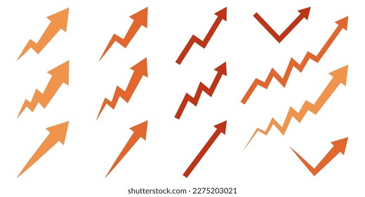 Illustration set of upward pointing zigzag arrows (warm colors)