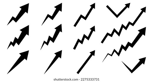 Illustration set of upward pointing zigzag arrows (monochrome)