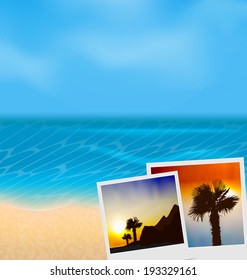 Illustration set vacation beautiful beach photographies - vector