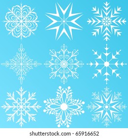 Illustration set variation snowflakes isolated - vector