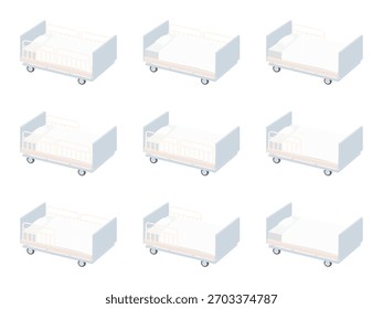 Conjunto de ilustración de variaciones en cómo configurar los rieles de la cama de enfermería