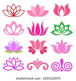 Illustration set of varied lotus flowers on a white background