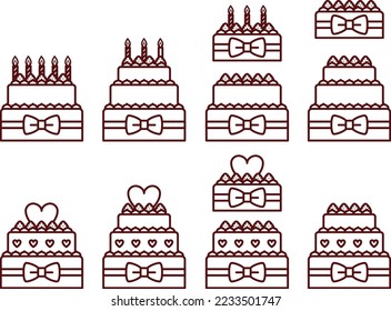 Illustration set of various anniversary cakes