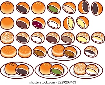 Illustration set of various anpan