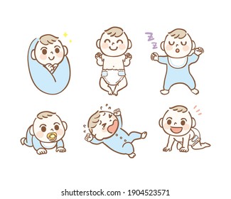 Illustration set of various baby poses