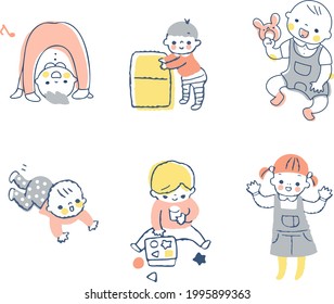 Illustration set of various baby poses