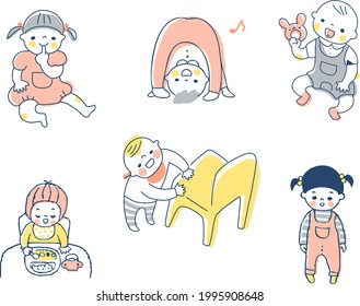 Illustration set of various baby poses