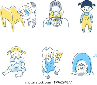 Illustration set of various baby poses