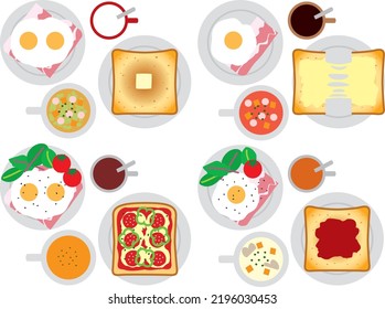 Illustration set of various bacon and egg meals