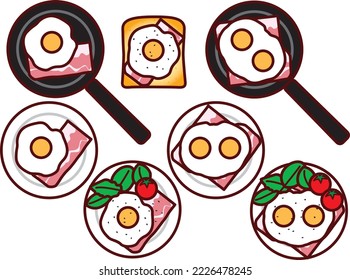 Illustrationsset für verschiedene Bacon-Eier