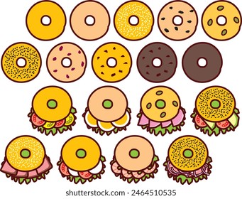 Illustrationsset verschiedener Bagels