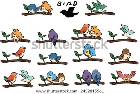 Illustration set of various birds perched on trees