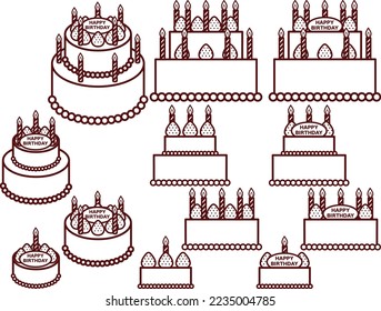 Illustration set of various birthday cakes