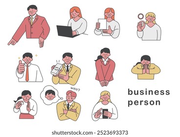 Illustration set of various body language of business people  