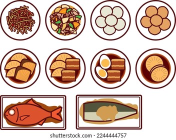 Illustration set of various boiled dishes