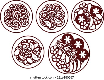 Illustration set of various boiled lotus roots