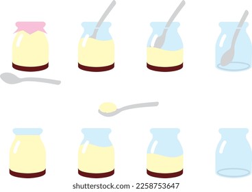 Illustration set of various bottled puddings