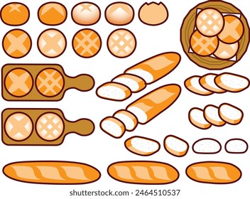 Illustrationsset aus verschiedenen Boules und französischem Brot