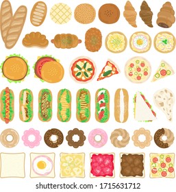 Illustration set of various breads.