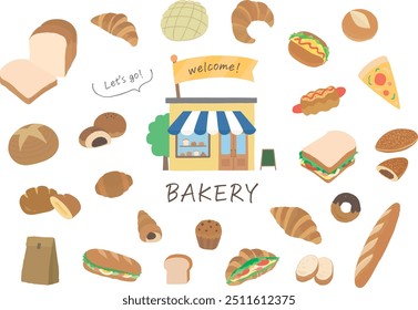 Illustration set of various breads and bakery items