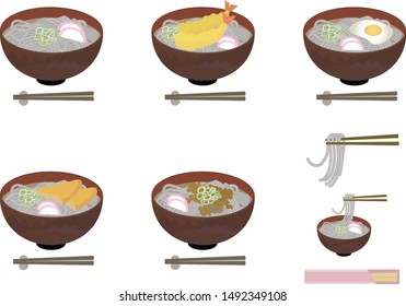 Illustration set of various buckwheat noodles