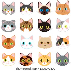 Illustration set of various cat face