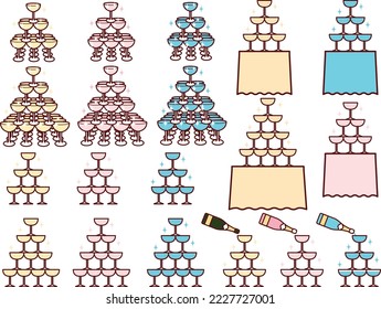 Illustration set of various champagne towers
