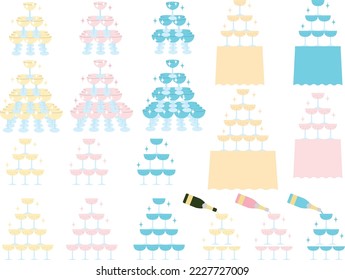 Illustration set of various champagne towers