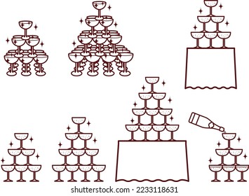 Illustration set of various champagne towers