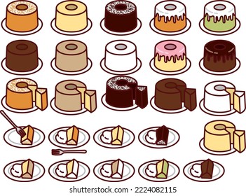 Illustration set of various chiffon cakes