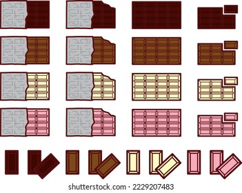 Illustration set of various chocolate bars