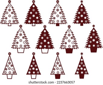 Illustrationsset für verschiedene Weihnachtsbäume
