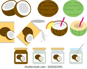 Illustrationsset für verschiedene Kokosnüsse