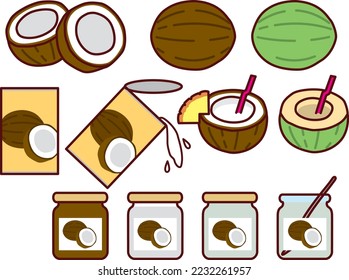 Illustration set of various coconuts