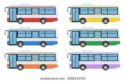 Illustration set of various colored buses