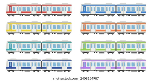 Illustration set of various colored trains