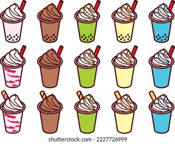 Conjunto de ilustraciones de varias bebidas con nata