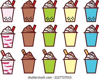 Illustration set of various cream drinks