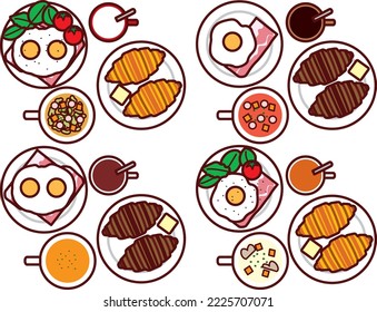 Illustration set of various croissant meals