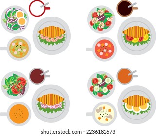 Illustration set of various croissant sandwich meals