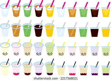 Illustration set of various cup drinks