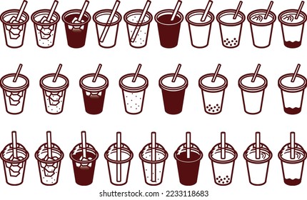 Illustration set of various cup drinks